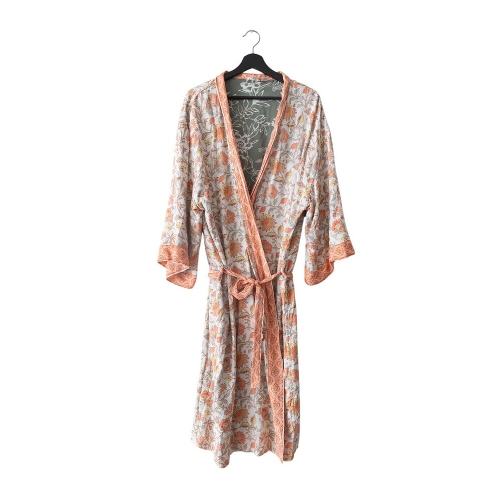 World Market Floral Print Boho Long Length Robe Women's Size OS